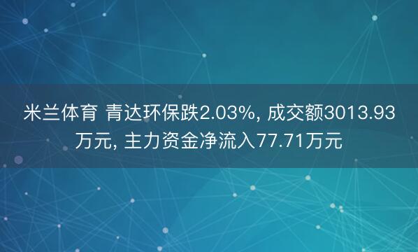 米兰体育 青达环保跌2.03%, 成交额3013.93万元, 主力资金净流入77.71万元