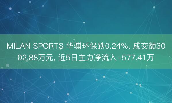 MILAN SPORTS 华骐环保跌0.24%， 成交额3002.88万元， 近5日主力净流入-577.41万