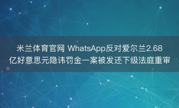 米兰体育官网 WhatsApp反对爱尔兰2.68亿好意思元隐讳罚金一案被发还下级法庭重审