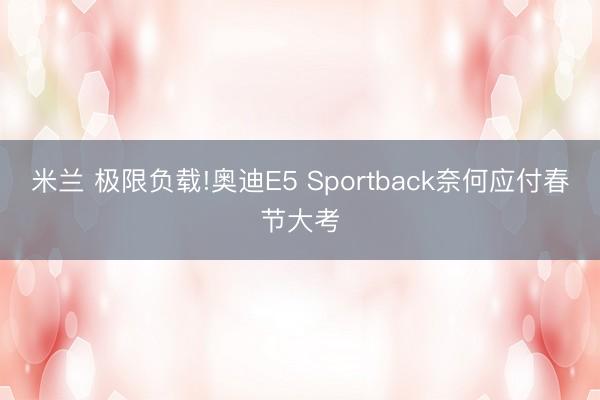 米兰 极限负载!奥迪E5 Sportback奈何应付春节大考