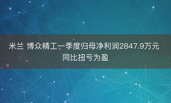 米兰 博众精工一季度归母净利润2847.9万元 同比扭亏为盈