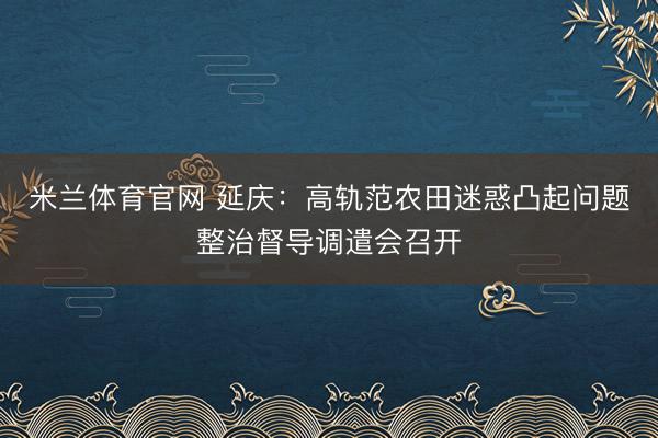 米兰体育官网 延庆：高轨范农田迷惑凸起问题整治督导调遣会召开