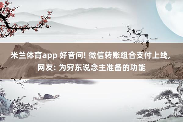 米兰体育app 好音问! 微信转账组合支付上线， 网友: 为穷东说念主准备的功能