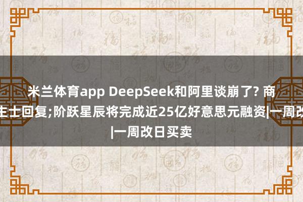 米兰体育app DeepSeek和阿里谈崩了? 商场东谈主士回复;阶跃星辰将完成近25亿好意思元融资|一周改日买卖