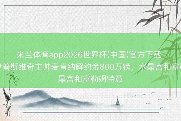 米兰体育app2026世界杯(中国)官方下载 英媒：伊普斯维奇主帅麦肯纳解约金800万镑，水晶宫和富勒姆特意